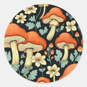 Retro Paddenstoelen  Flowers Ronde Sticker