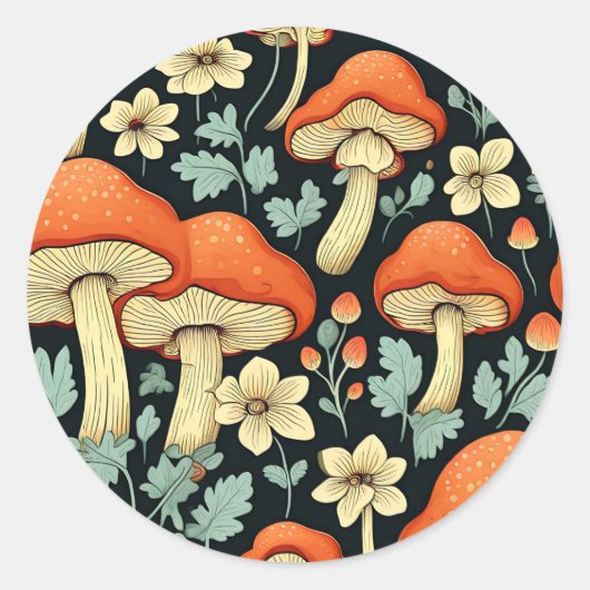 Retro Paddenstoelen Flowers Ronde Sticker (Voorkant)