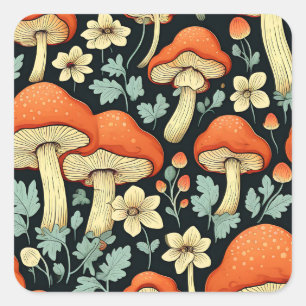 Retro Paddenstoelen  Flowers Vierkante Sticker