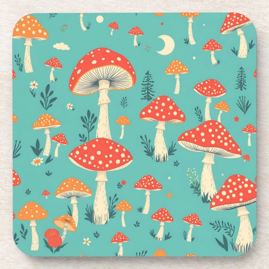 Retro paddenstoelen in  kleuren bier onderzetter (Voorkant)