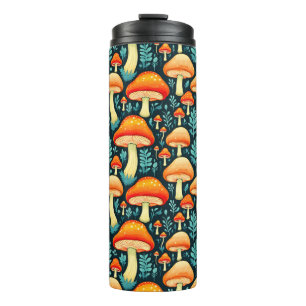 Retro paddenstoelen in Sinaasappel en blauw Thermosbeker