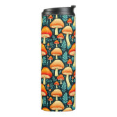 Retro paddenstoelen in Sinaasappel en blauw Thermosbeker (Gedraaid links)