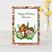 Retro paddenstoelen op persoonlijke wens kaart (Gele Bloem)