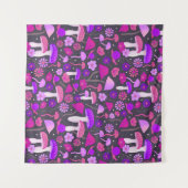 Retro paddenstoelen Psychedelic Paars, roze en zwa Wandkleed (Voorkant (horizontaal))