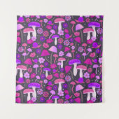 Retro paddenstoelen Psychedelic Paars, roze en zwa Wandkleed (Voorkant)