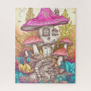 Retro Paddenstoelendorpsillustratie Kunst Legpuzzel