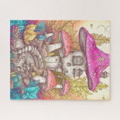 Retro Paddenstoelendorpsillustratie Kunst Legpuzzel (Horizontaal)
