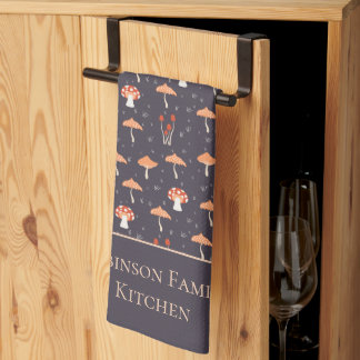Retro Paddenstoelpatroon Familie  Theedoek