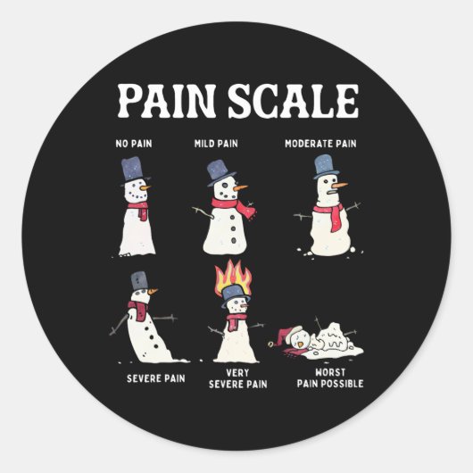Retro Pain Scale Snowman Trauma Nurse Christmas Nu Ronde Sticker (Voorkant)