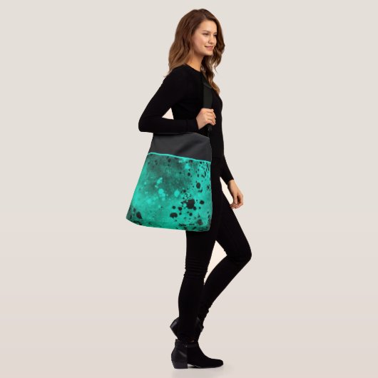 Retro Paint Splatter Effect groen & zwart Crossbody Tas (Op model)