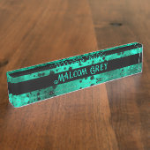 Retro Paint Splatter Effect Groen & Zwart Naambordje (Zijkant)