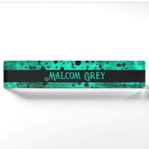 Retro Paint Splatter Effect Groen & Zwart Naambordje