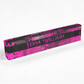 Retro Paint Splatter Effect Roze & Zwart Naambordje