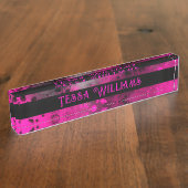 Retro Paint Splatter Effect Roze & Zwart Naambordje (Zijkant)