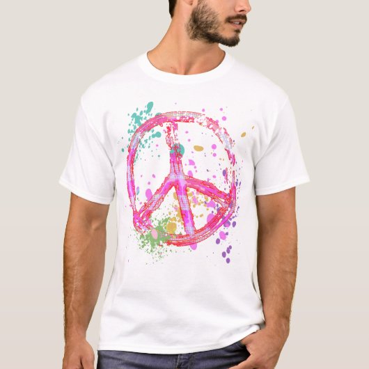 RETRO PAINT SPLATTER PEACE SIGN T-SHIRT (Voorkant)