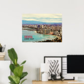 Retro Painting Hawaii Waikiki Beach Poster (Thuiskantoor)