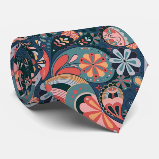 Retro Paisley Achtergrond Esthetisch Bloemen Patro Stropdas (Opgerold)