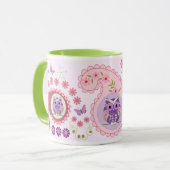 Retro paisley, bloemen. uilen & vlinders mok (Voorkant links)