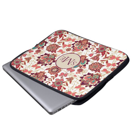 Retro Paisley Floral Monogram Laptop Sleeve (Voorkant onderkant)