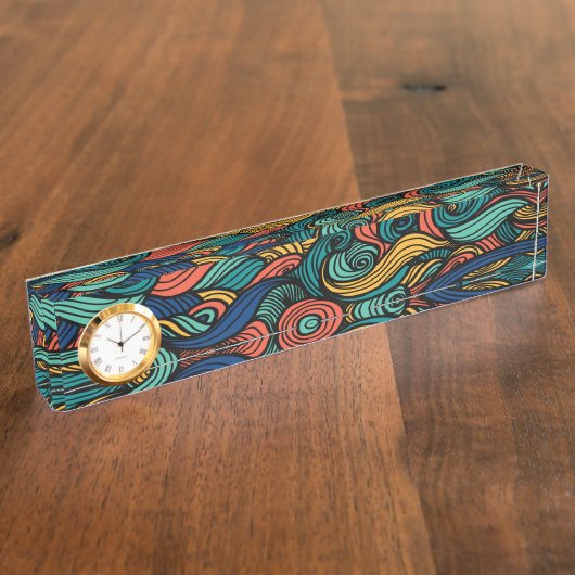 Retro Paisley Golf Plaat Klok Naambordje (Zijkant)
