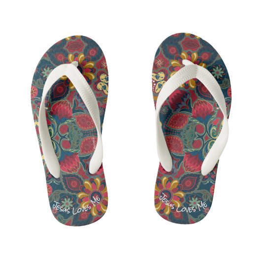 Retro Paisley Ontwerp Jezus houdt van mij Kinder Teenslippers (Voetbed)