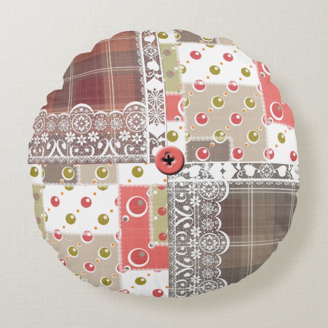 Retro  paleis gevarieerd patchwork boho rond kussen (Voorkant)