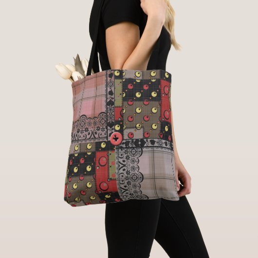 Retro paleis gevarieerd patchwork boho tote bag (Dichtbij)