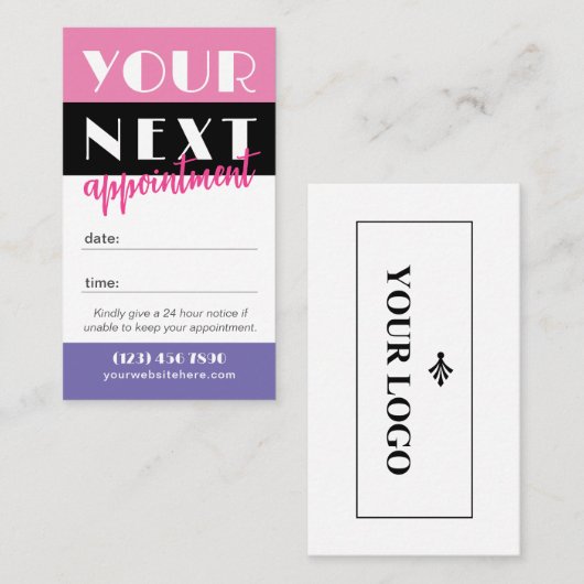 Retro Palet Hot Pink Zwart Uw Logo Afsprakenkaartje (Voorkant / Achterkant)