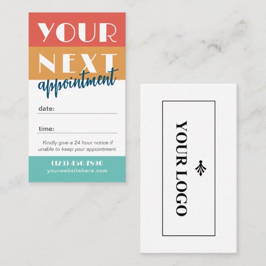 Retro Palette Koraal Sinaasappel Blauwgroen uw Log Afsprakenkaartje (Voorkant / Achterkant)