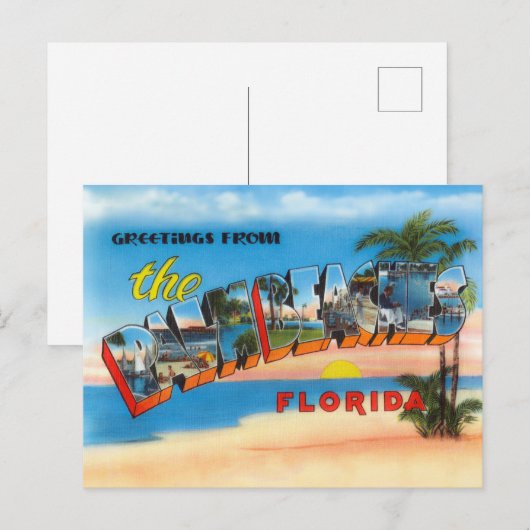 Retro Palm Beach, Florida Reizen Briefkaart (Voorkant / Achterkant)