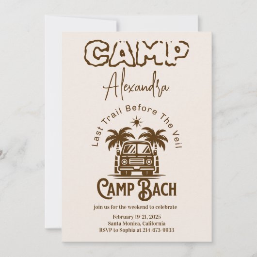Retro Palm Camper – Boho Bachelorette Weekend Kaart (Voorkant)