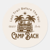 Retro Palm Camper – Boho Bachelorette Weekend Ronde Sticker (Voorkant)