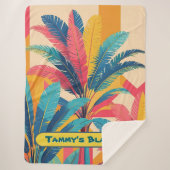 Retro Palm Leaf Personalized Blanket with Name  Sherpa Deken (Voorkant)