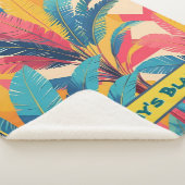 Retro Palm Leaf Personalized Blanket with Name  Sherpa Deken (3/4)