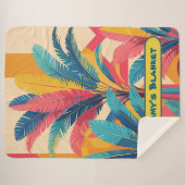 Retro Palm Leaf Personalized Blanket with Name  Sherpa Deken (Voorkant (horizontaal))