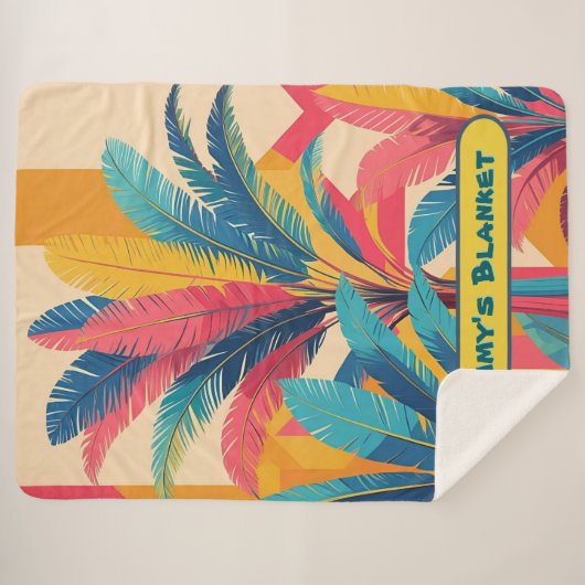 Retro Palm Leaf Personalized Blanket with Name Sherpa Deken (Voorkant (horizontaal))