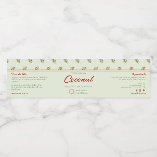 Retro Palm Leaves Cosmetics Jar Wrap-Around Label Waterfles Etiket (Enkel label)