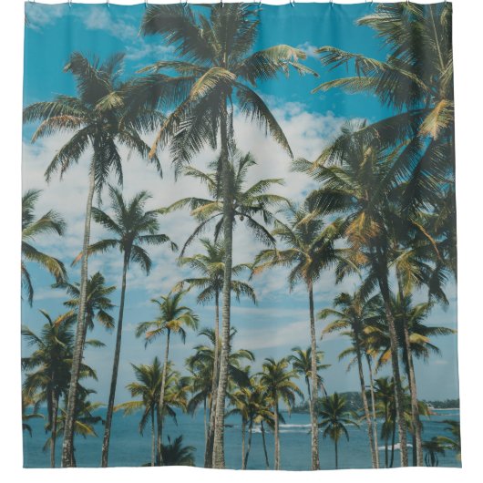 Retro Palm Ocean Silhouet Douchegordijn (Voorkant)