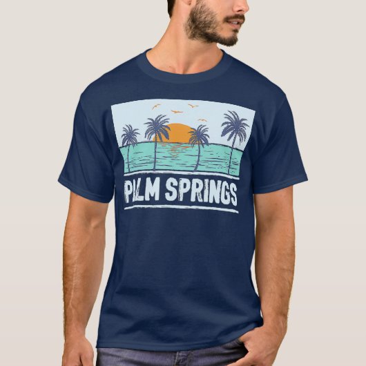 Retro Palm Springs California Tropical Sunset T-shirt (Voorkant)
