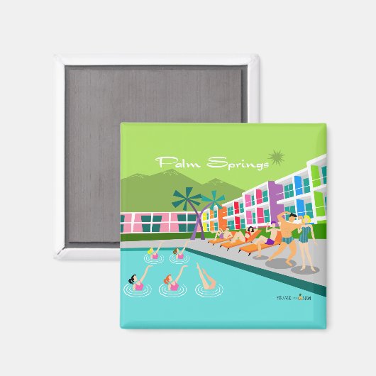 Retro Palm Springs Hotel 2 Inch Square Magnet (Voorkant / Achterkant)