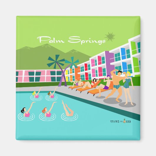 Retro Palm Springs Hotel 2 Inch Square Magnet (Voorkant)