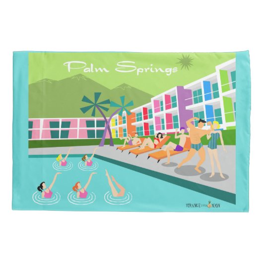 Retro Palm Springs Hotel Pillowcase Kussensloop (Achterkant)