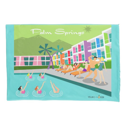 Retro Palm Springs Hotel Pillowcase Kussensloop (Voorkant)