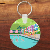 Retro Palm Springs Hotel Sleutelhanger (Voorkant)
