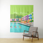 Retro Palm Springs Hotel Tapestry Wandkleed (In situ)