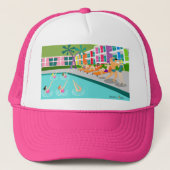 Retro Palm Springs Hotel Trucker Hat Trucker Pet (Voorkant)