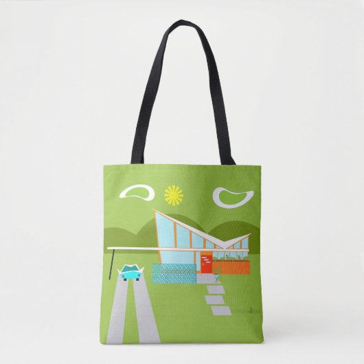 Retro Palm Springs House All-Over Print Canvas tas (Voorkant)