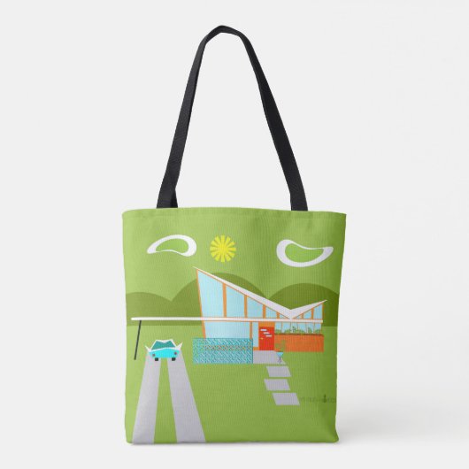 Retro Palm Springs House All-Over Print Canvas tas (Achterkant)