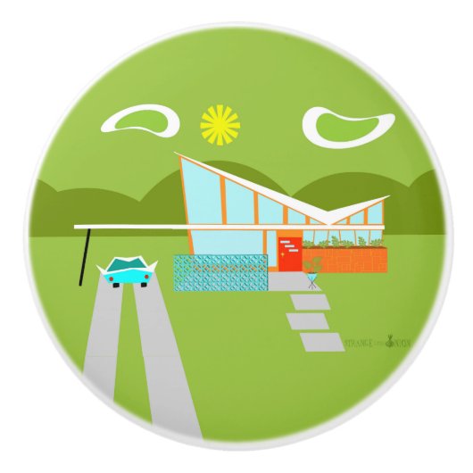 Retro Palm Springs House Ceramic Knob Keramische Knop (Voorkant)