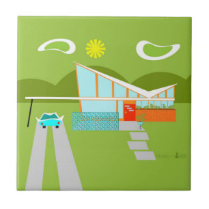 Retro Palm Springs House Ceramic Tile Tegeltje